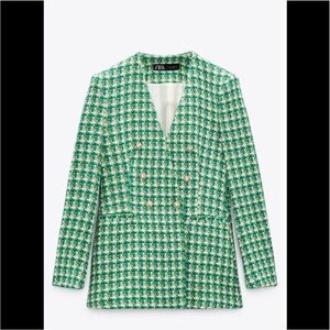 Zara Green Houndstooth Blazer